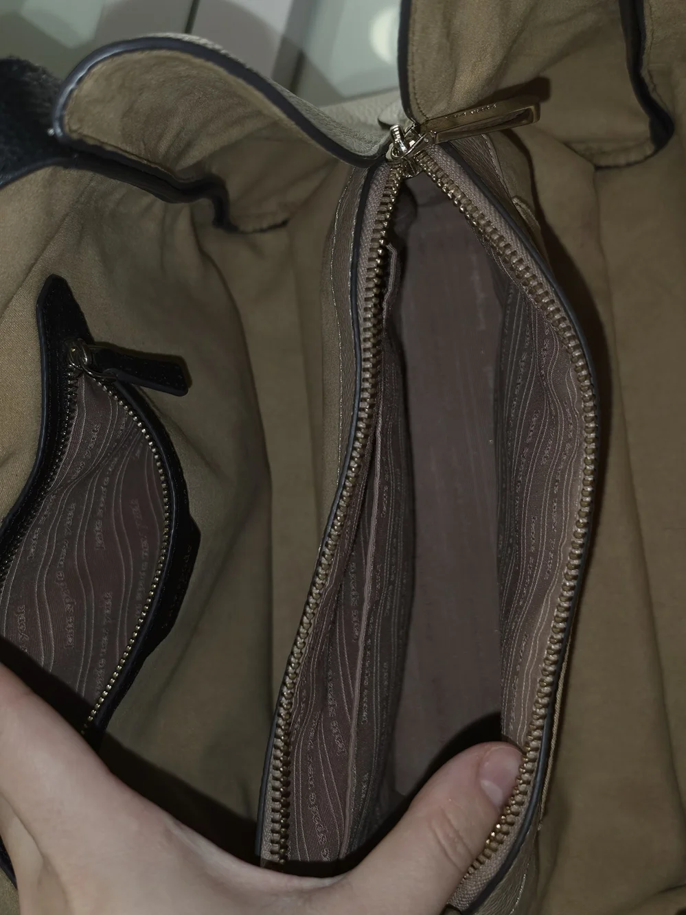 kate spade Taupe, Black and White Pebbled Leather Tote